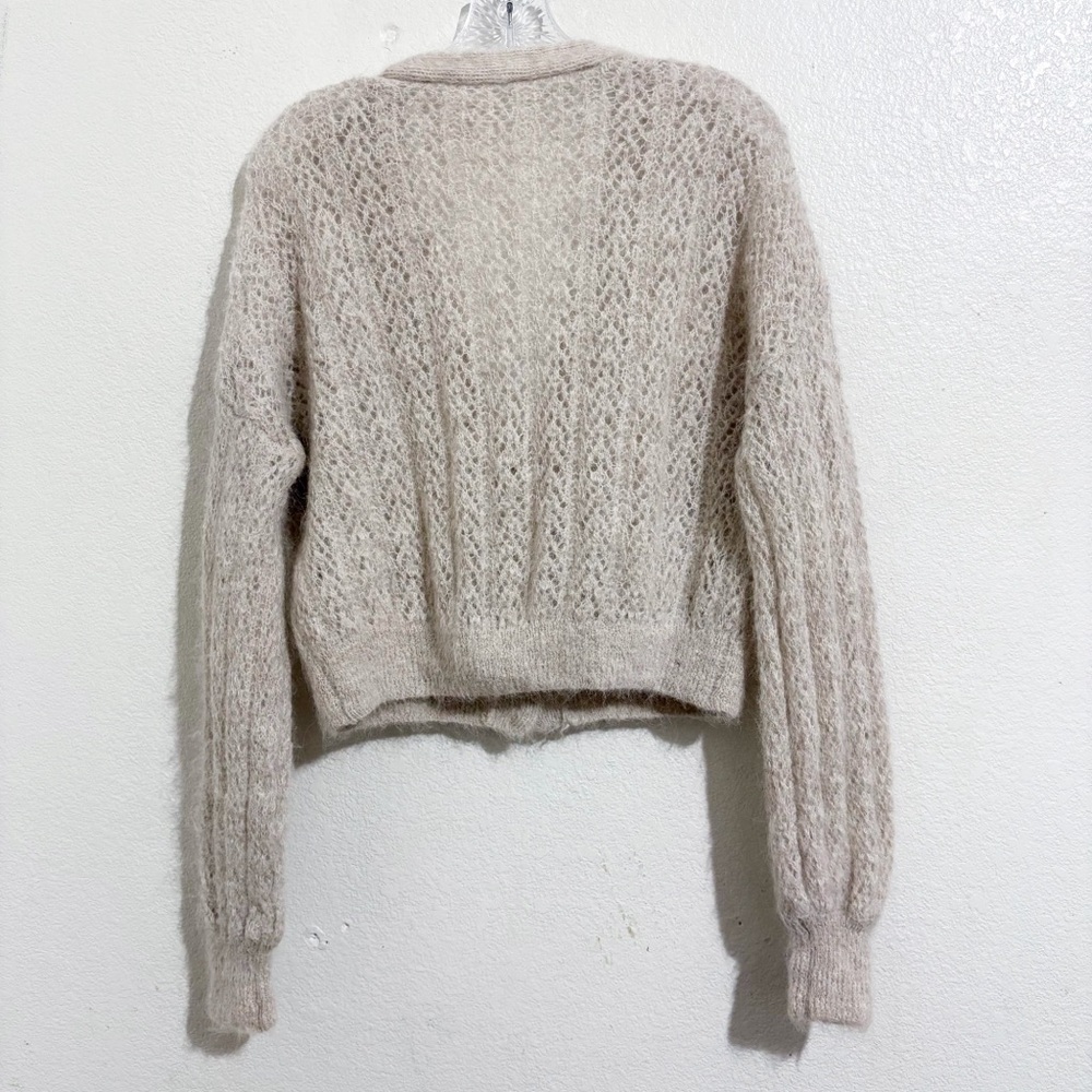 Free People Amelia Alpaca Blend Pointelle Knit Cardigan Sweater Oatmeal Heather - Picture 6 of 9